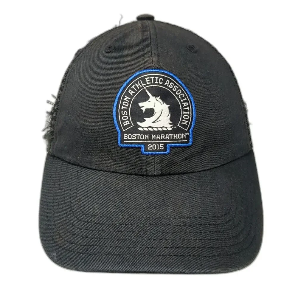 Adidas Baseball Cap Black One Size Boston Marathon 2015 BAA Logo Mesh Back Hat